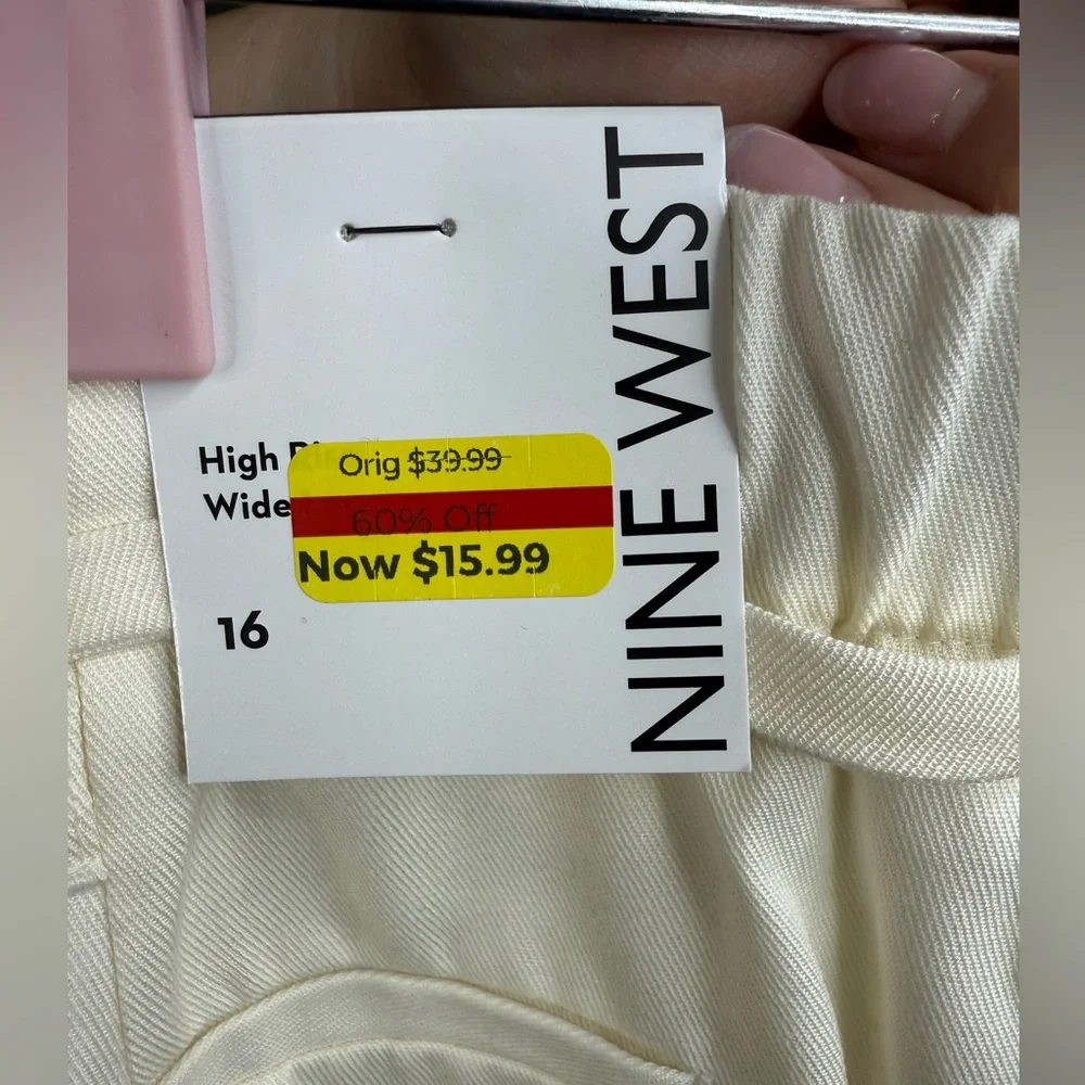 Nine West High Tie Waist, Wide Leg Pant in Ivory